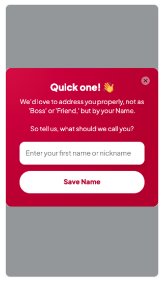In-app survey name-capture popup