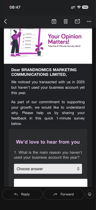 Business account reactivation survey